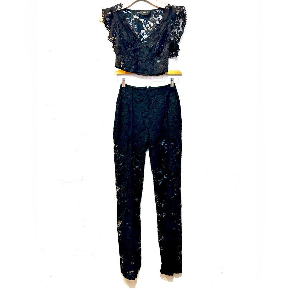 Bebe lace wide leg black pant set